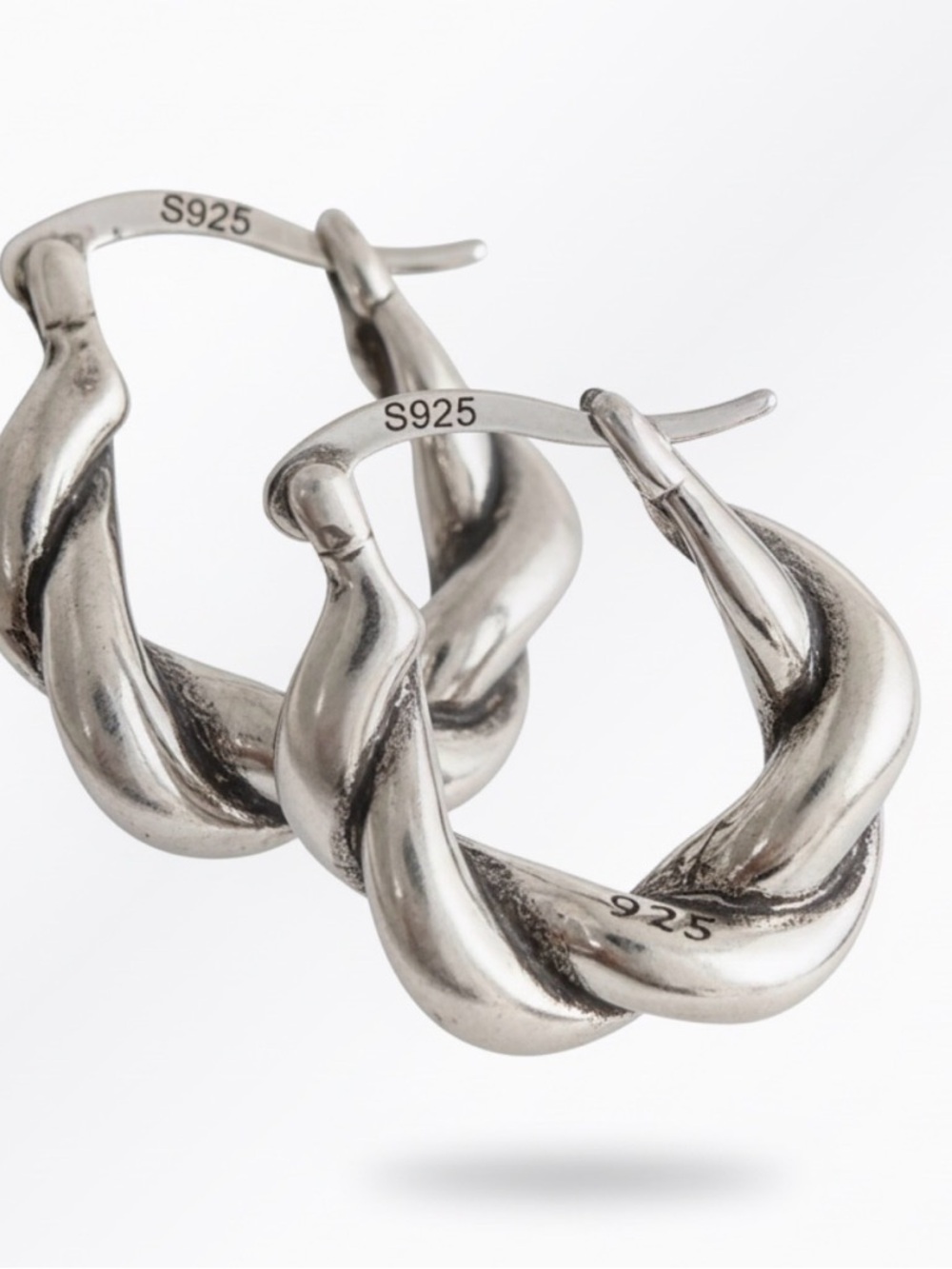 .925 Sterling  Silver Twisted Hoop Earrings - Silver